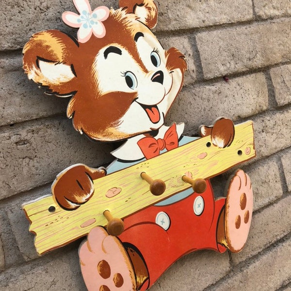 Vintage baby’s room wall hook kitsch animal nursery decor 60s fairy tale cartoon wall hanging Baby gift