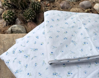 Vintage Ralph Lauren sheet set, Linda Floral Blue pattern, floral cotton RL Twin flat sheet fitted sheet and pillowcase Cottagecore NOS