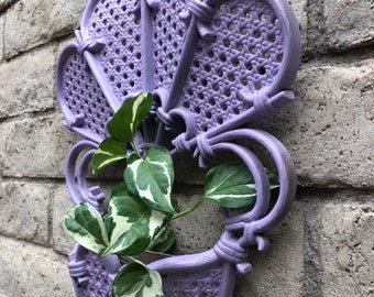 vintage rattan LOOK planter wicker wall decor lavender pocket wall planter plastic resin Burwood Products