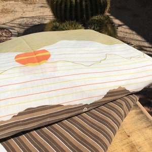 Vintage Sunrise Sunset Sheet set, mod mountain skyline King set, 70s sun moon skyline graphic color block western scenery Tastemaker image 2