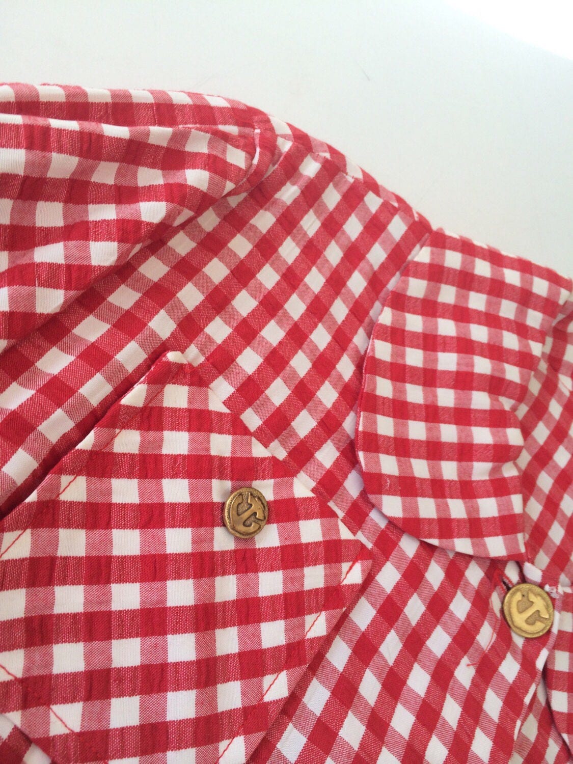 Vintage Gingham Shacket Sear Sucker Sailor Jacket Red and - Etsy