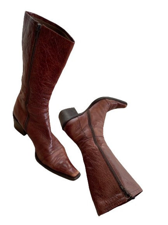 Vintage cowgirl boots Pointy toe Zip up mid calf … - image 3