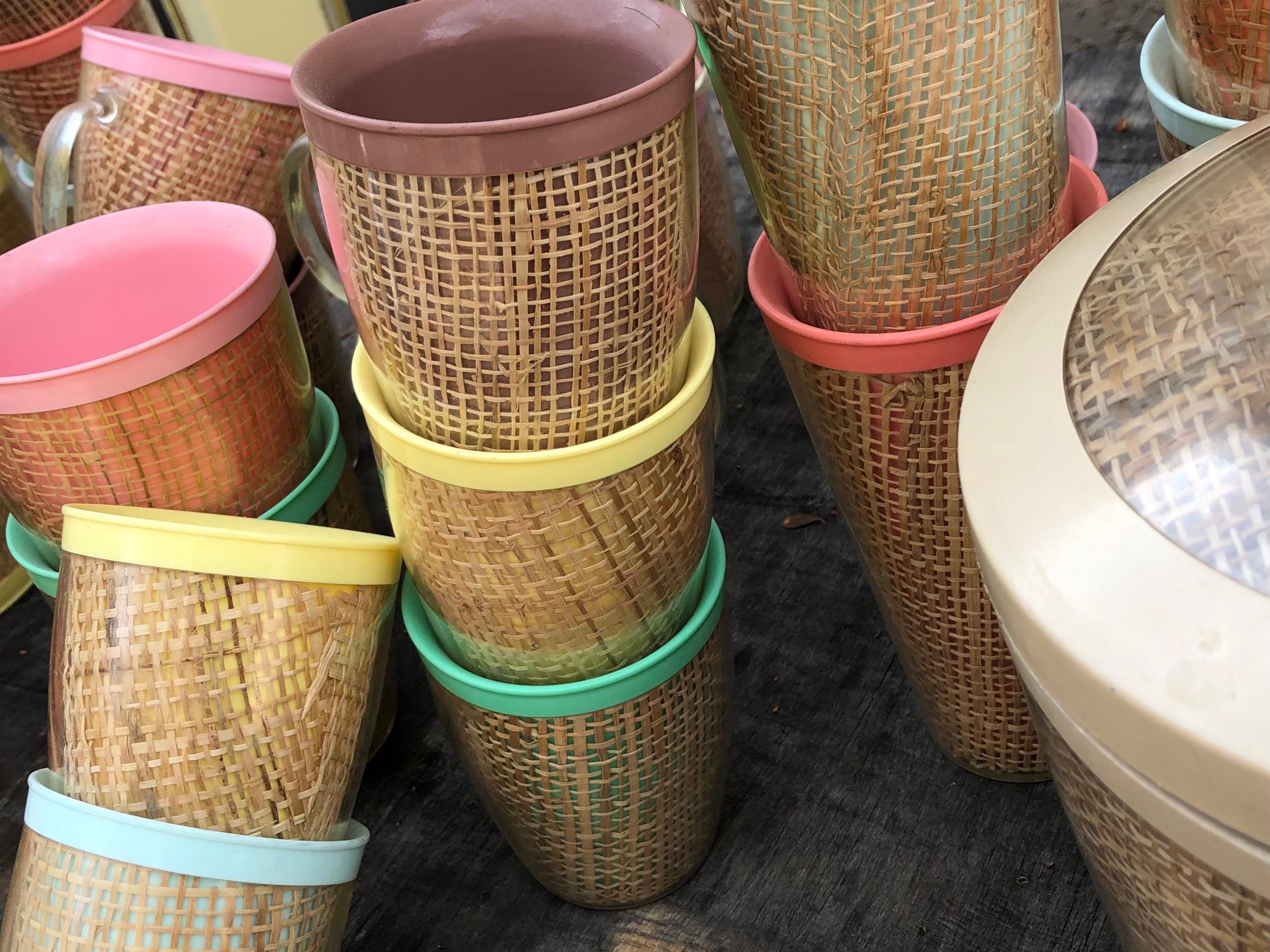 Vintage Raffiaware Set 36 Piece Raffia Ware Set Mod Serving Set