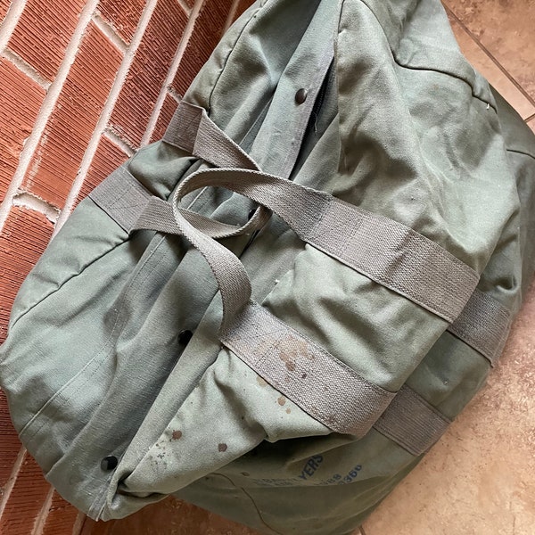 Vintage Military duffel bag 80s green Army Navy Air Force Marines canvas duffle tote travel bag