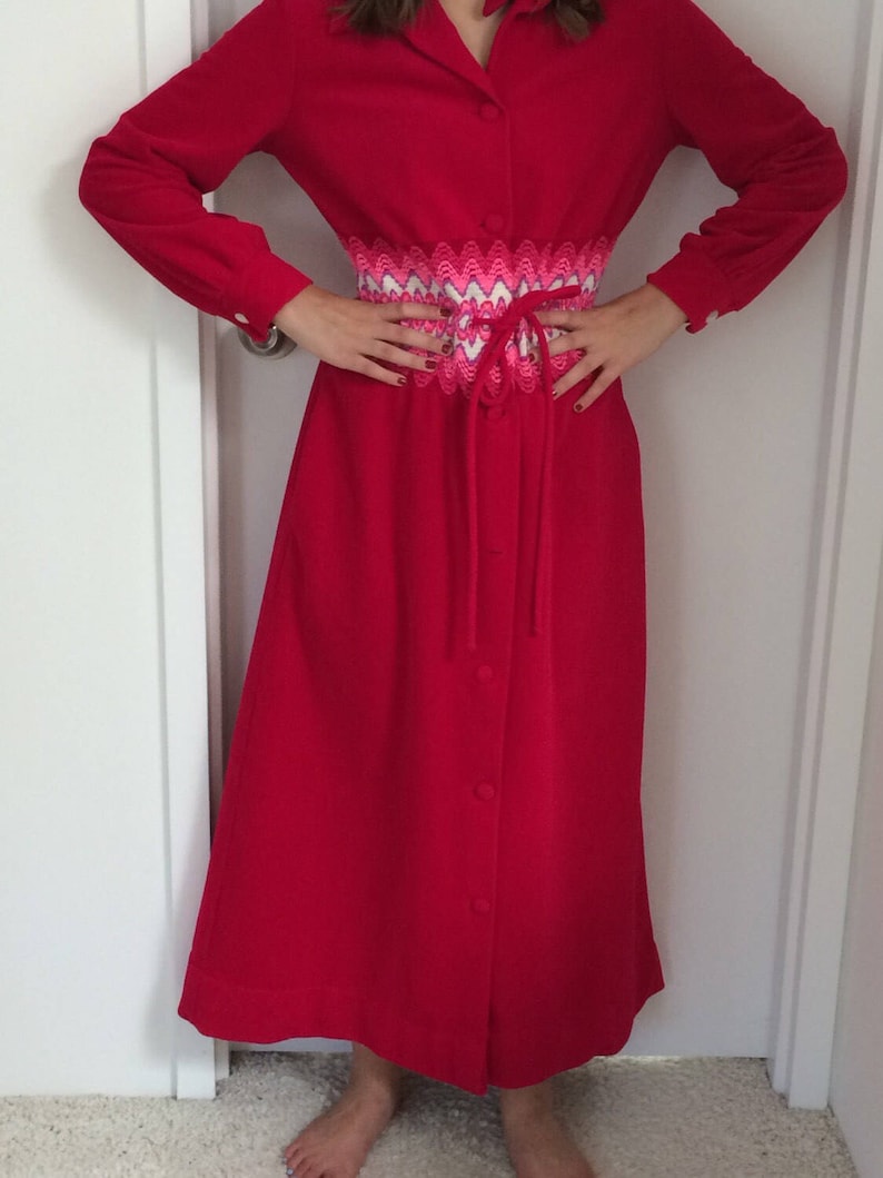 Red dress Velvet Hostess gown velour evening wear duster Holiday dress At Home Wear by Van Raalte