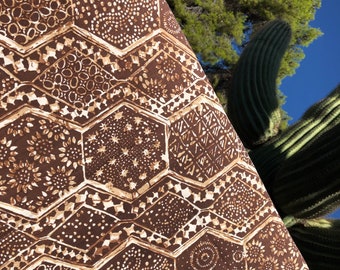 Juego de sábanas vintage con estampado tribal, sábana plana individual + sábana bajera ajustable, patchwork de los años 70 Stuyvesant, batique abstracto tribal, juego marrón crema primitivo NOS