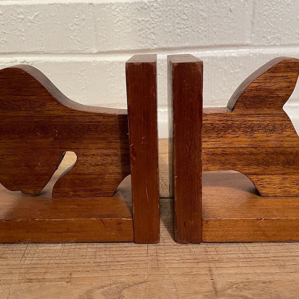 Vintage Dog bookends wooden bookends carved dog bookends handmade children's room decor 1940’s bookend pair
