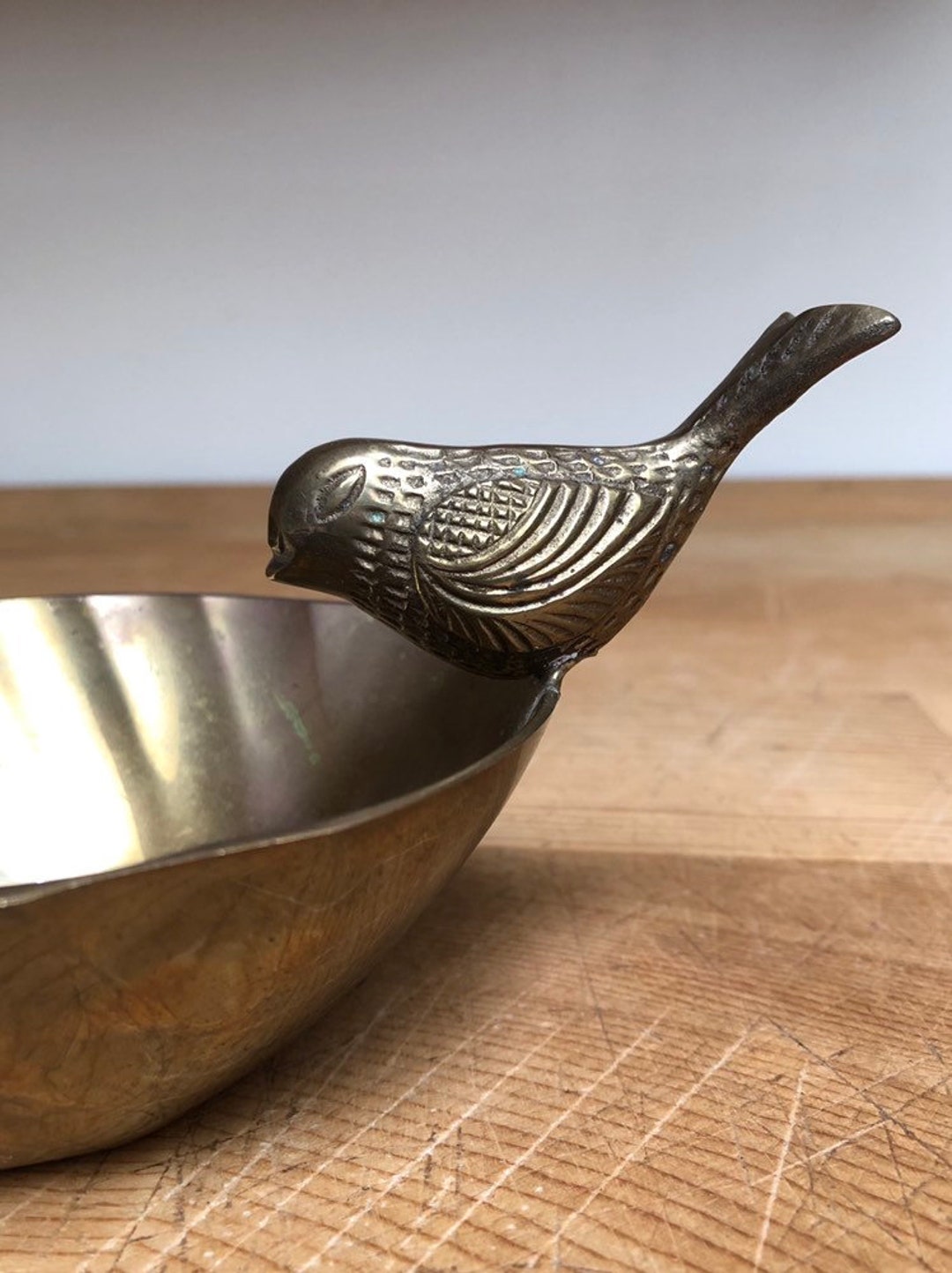 Vintage Brass Bowl With Bird Decorative Solid Brass Dish With Bird
