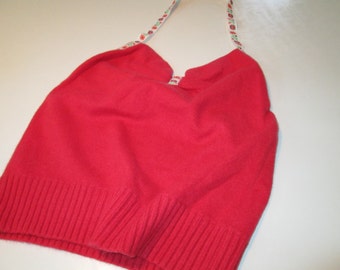 Upcycled vintage cashmere sweater - lush red halter silhouette newly modern re - imagined