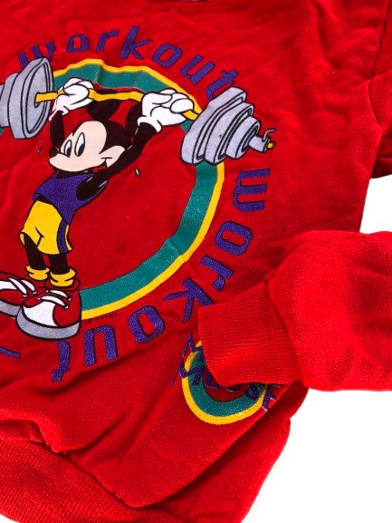 Vintage Mickey Mouse sweatshirt kids retro workout Mickey muscle Mouse shirt 80s Disney image 4