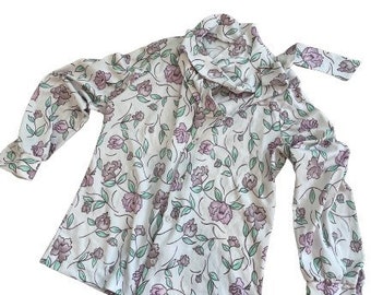 Vintage Flower Power blouse, 70s mod floral neck tie blouse, hippie retro blouse, career wear Graff Californiawear
