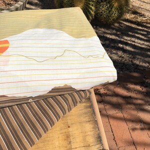 Vintage Sunrise Sunset Sheet set, mod mountain skyline King set, 70s sun moon skyline graphic color block western scenery Tastemaker image 6