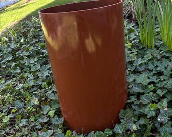 Vintage Kartell space age trash can, mod chocolate brown tall waste paper basket office accessory planter G Colombini for Kartell READ/SEE