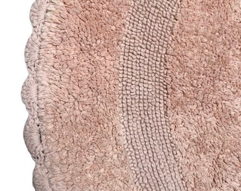 Vintage chenille bathmat, round cotton rug peach floor mat, mod throw rug baby's room decor shabby cottage bathroom floor mat READ DETAILS