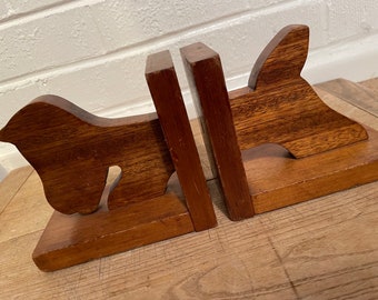 Vintage Dog bookends wooden bookends carved Scottie dog bookends handmade children's room decor 1940’s bookend pair