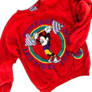 Vintage Mickey Mouse sweatshirt kids retro workout Mickey muscle Mouse shirt 80s Disney image 1