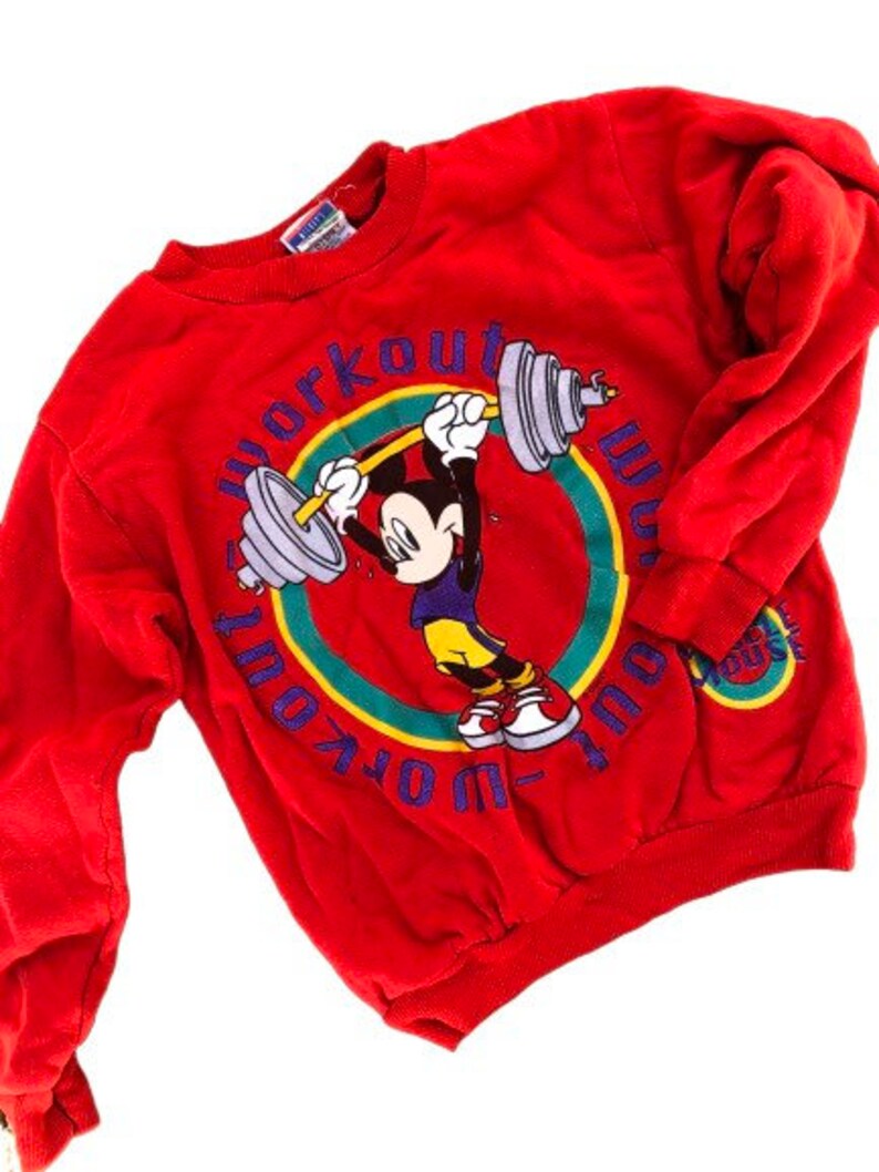 Vintage Mickey Mouse sweatshirt kids retro workout Mickey muscle Mouse shirt 80s Disney image 1