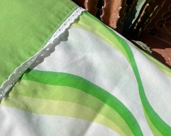 Vintage wavy stripe Flat sheet, mod green graphic abstract pastel stripe bedding, mod taffy twist pattern twin flat sheet Dan River