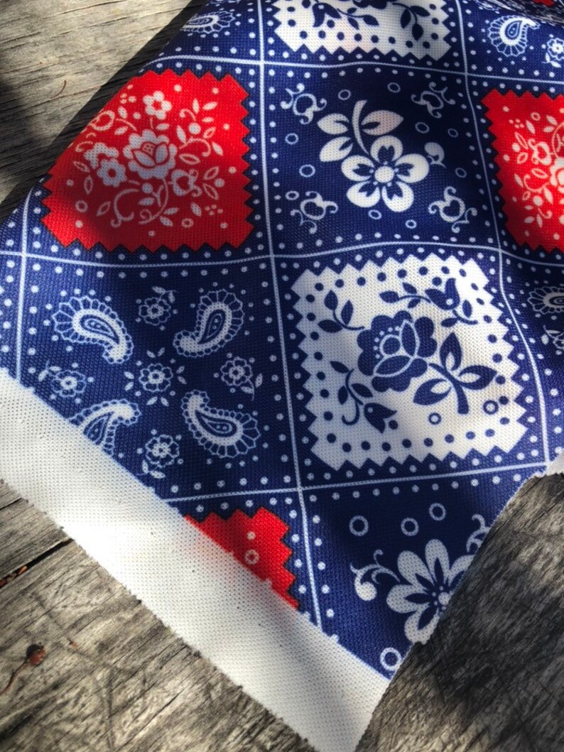 Bandana fabric patchwork fashion fabric red white blue hippie Etsy