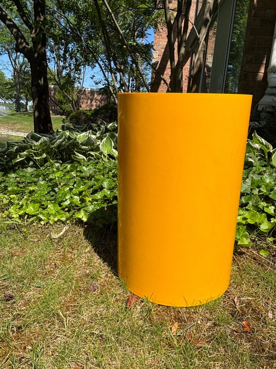 Vintage Kartell Space Age Trash Can, Mod Yellow Tall Waste Paper