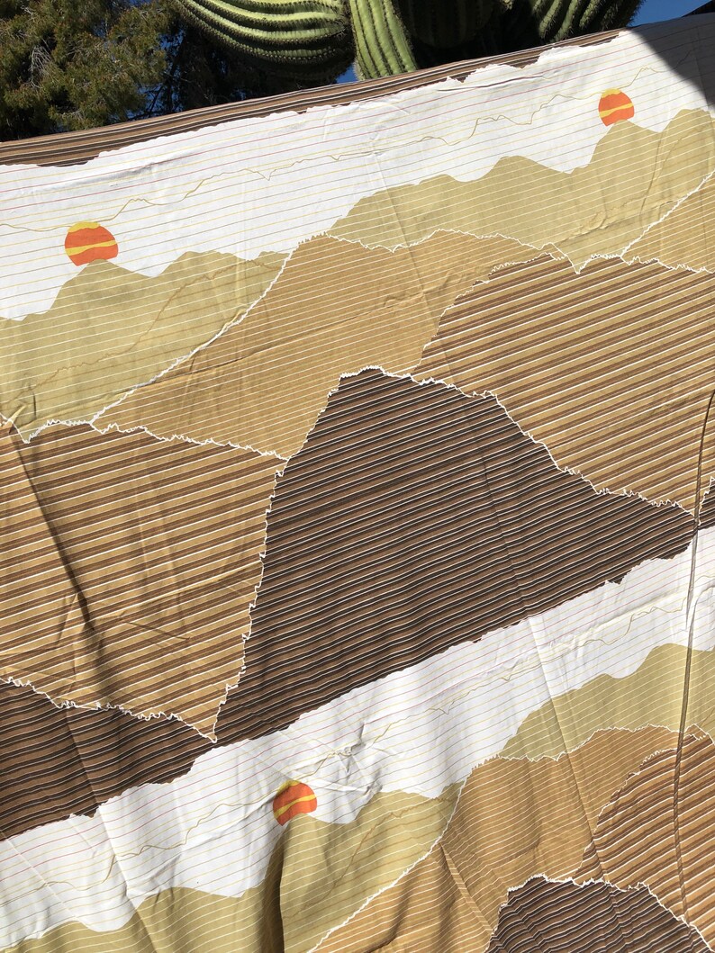 Vintage Sunrise Sunset Sheet set, mod mountain skyline King set, 70s sun moon skyline graphic color block western scenery Tastemaker image 5