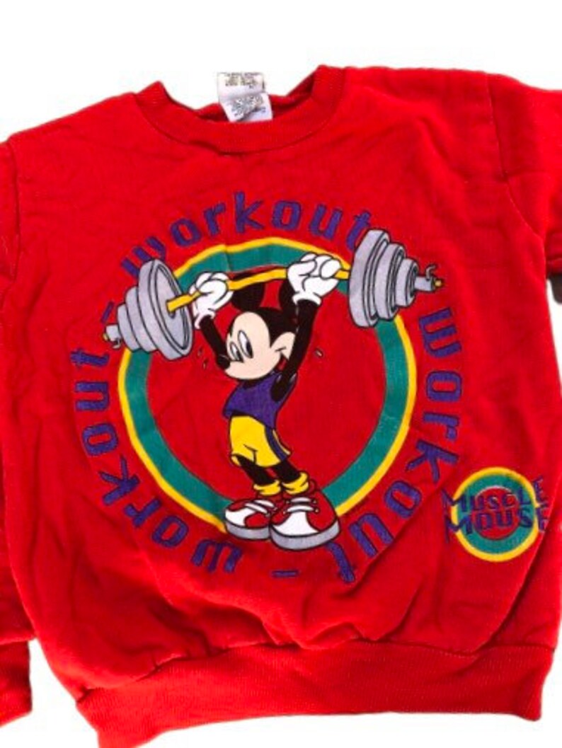 Vintage Mickey Mouse sweatshirt kids retro workout Mickey muscle Mouse shirt 80s Disney image 5