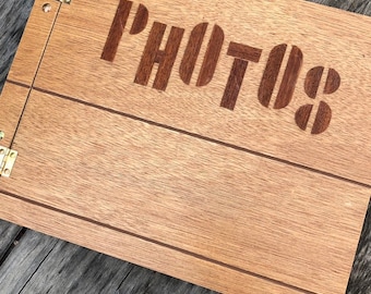 Vintage typography photo album, mod photo storage wedding gift memory keepsake, wooden typography photo album Photographer gift