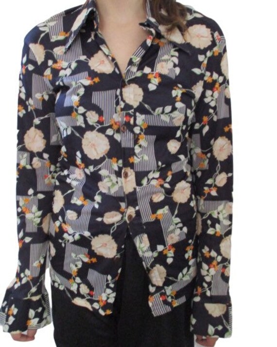 Vintage Flower Power blouse 70s hippie retro wall… - image 6