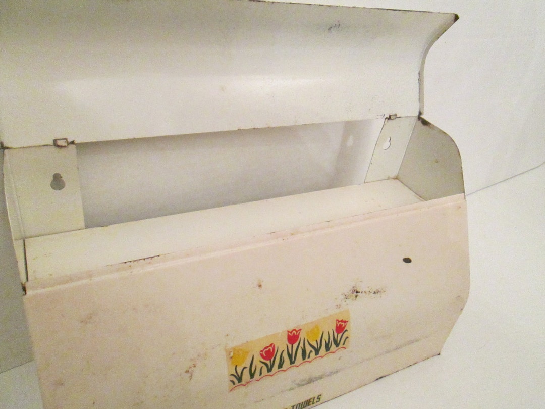 Vintage Paper Towel Holder Waxed Paper Holder 60s Metal Shabby 