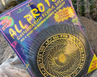 Vintage Imperial flying disk all pro frisbee, 190 championship black and  gold 90s flying disc frisbee NOS