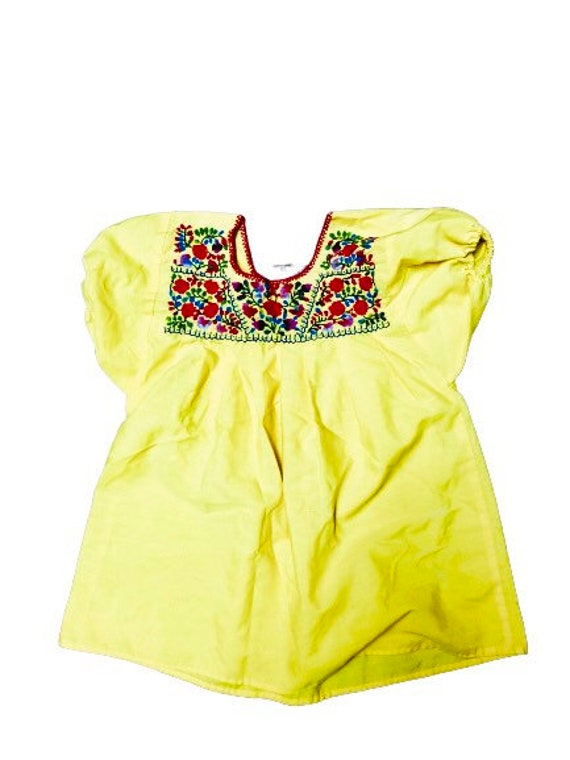 Vintage Mexican embroidered blouse kids yellow flo