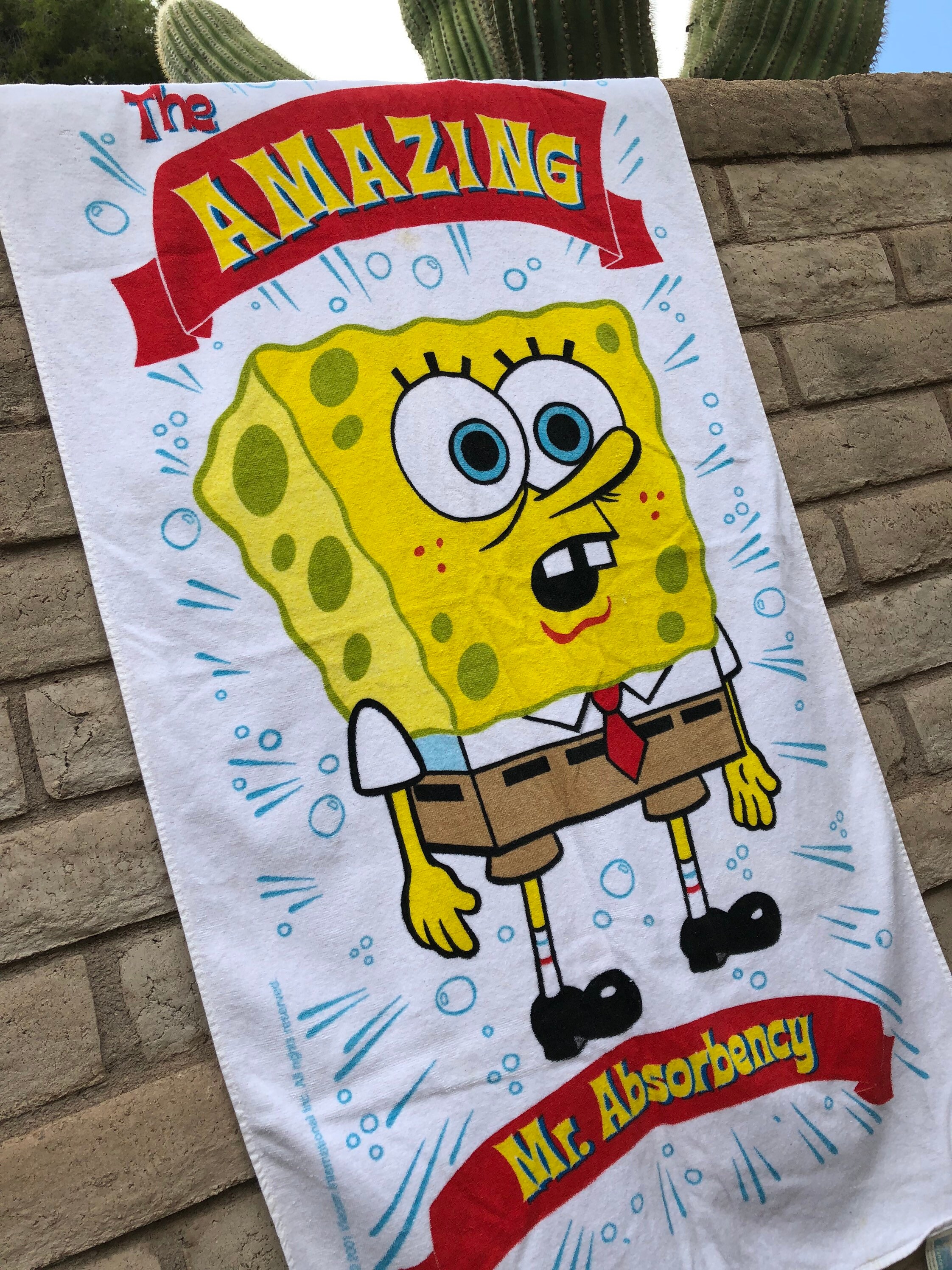Vintage 2002 SpongeBob Squarepants Nickelodeon Pool/ Beach Towel 54 X28