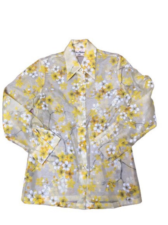 Vintage flower power blouse 70s sheer floral Hawa… - image 2