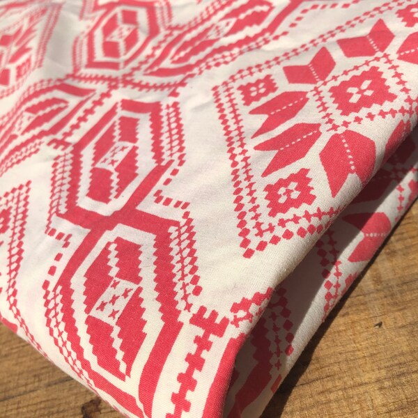 Vintage Scandinavian STYLE flat sheet Nordic STYLE Folk snowflake Sheet fabric mod graphic bedding Cannon full flat sheet room decor NOS
