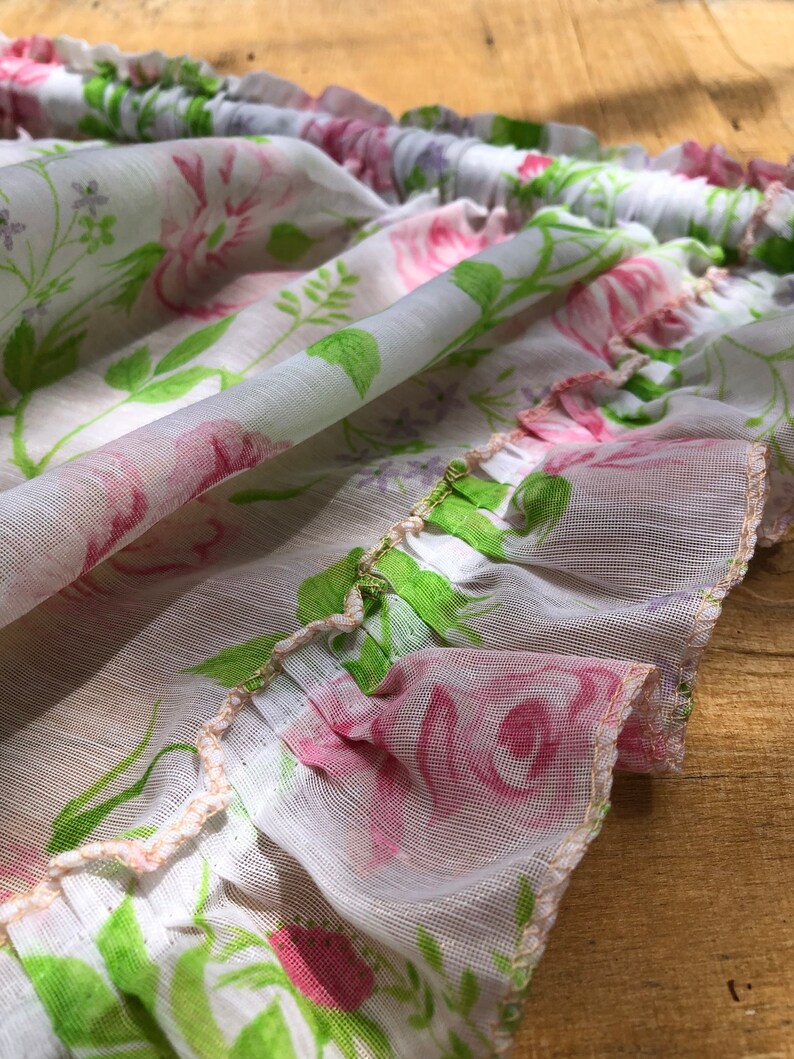 Vintage Sheer Rose Curtains Floral Pink Red Green Rosebud Etsy
