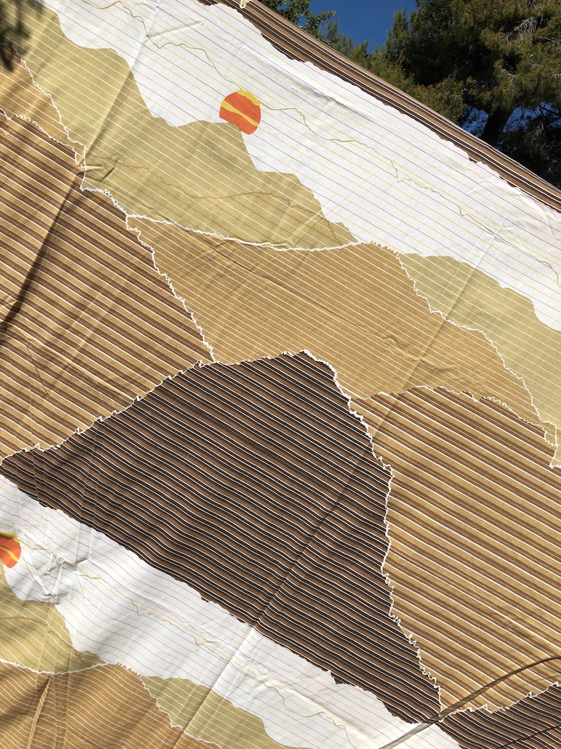 Vintage Sunrise Sunset Sheet set, mod mountain skyline King set, 70s sun moon skyline graphic color block western scenery Tastemaker image 4