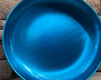 Vintage Oneida Silversmith bowl, silver plate and blue enamel Mid Century Modern serving bowl, decorative bowl READ DETAILS