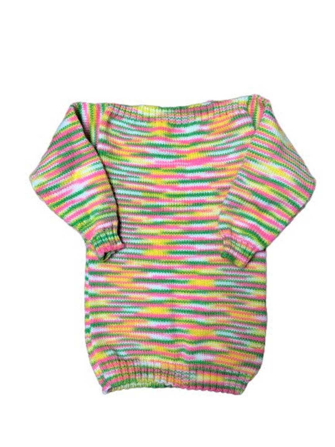 Vintage Rainbow Stripe Knit Sweater 80s Kids Hand Knit Striped Sweater