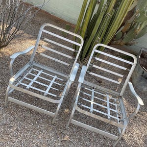 Vintage Aluminum chairs mid century modern patio pool porch chairs cabin cottage lounge chair pair 60s outdoor seating no cushions READ