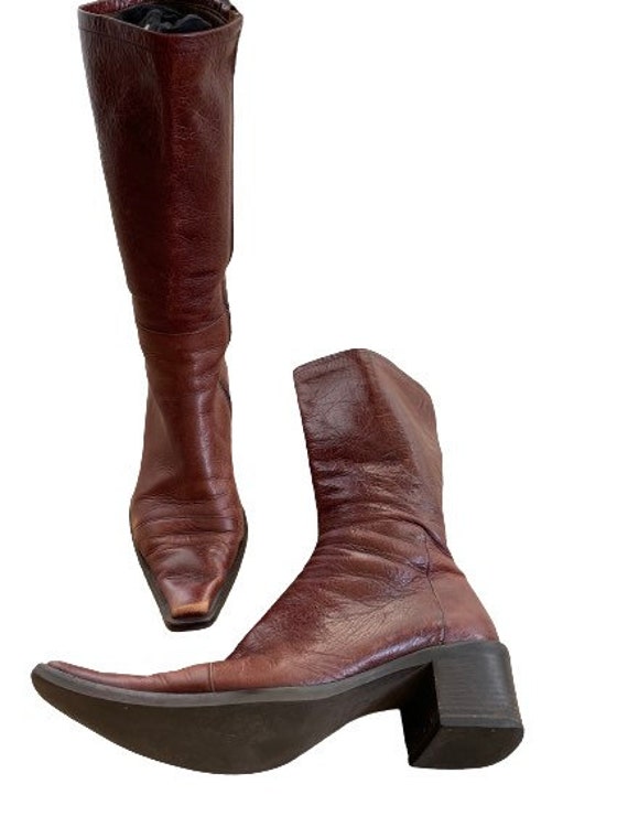 Vintage cowgirl boots Pointy toe Zip up mid calf … - image 5