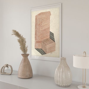 Geometric Art, Original Linocut print, Minimalist gallery, living room wall art image 1