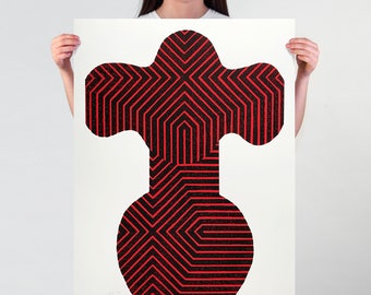 Original silkscreen print, organic geometry, modern abstract wall art