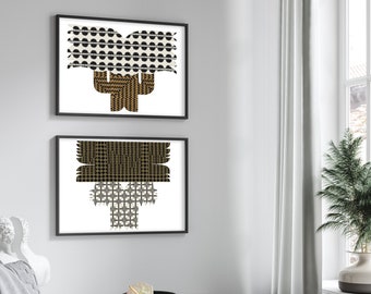 Set of Two Original Silkscreen prints, Organic Shape Wall art, Modern Geometric, Living Room gallery wall art