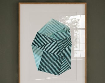 Striped Stone III. , abstract geometry print, print of original linocut , polygonal shape, lines and stripes art poster, minimalist wall art
