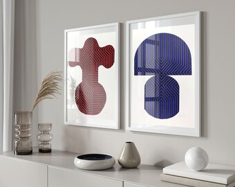 Set of 2, Original Silkscreen prints, Geometry wall art, Organic shape art, Dining Room Wall Art, Office minimalist art
