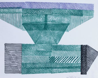 Totem II. original linocut print by Paulina Varregn, home wall decor