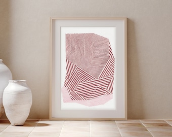 Abstract geometry art print, print of original linocut , polygonal shape, lines and stripes art poster, minimalist wall art