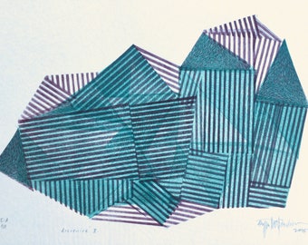 Magical Object nr.30, original linocut monotype by Paulina Varregn, geometric tribal print