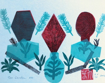 Zen Garden XVIII, original linocut monotype by Paulina Varregn, wall art print