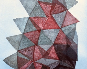Gemstone VI., original linocut monotype print by Paulina Varregn, abstract geometric home decor